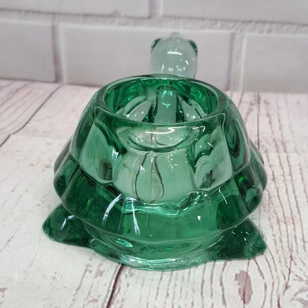 Indiana Glass Green Turtle Tea Light Candle Holder Votive MADE IN USA